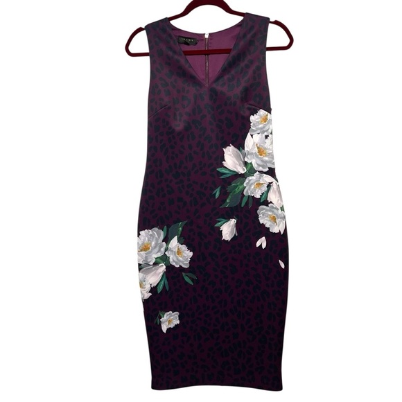 Ted Baker London Toriiy Wilderness Print V Neck Sheath Bodycon Dress Women’s US6 - Picture 6 of 16